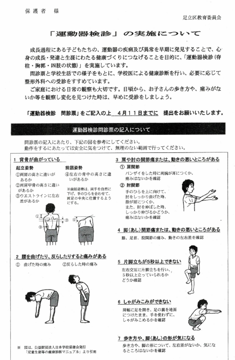 運動器健診の実施についての資料